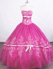 Beautiful Ball Gown Strapless Floor-length Organza Fuchsia Quinceanera Dresses Style FA-C-058