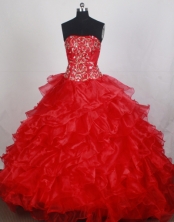 Beauty Ball Gown Strapless Brush Red Quincenera Dresses TD260050