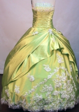 Brand new Ball gown Strapless Floor-length Yellow Green Taffeta Quinceanera Dresses Style FA-C-095