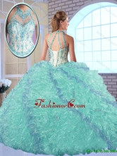 Cheap Appliques and Ruffles Quinceanera Gowns with High Neck SJQDDT146002-1FOR