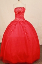 Classical Ball Gown Strapless Floor-length Red Beading Quinceanera dress Style FA-L-319