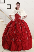 Discount Strapless Appliques Wine Red Quinceanera Dresses for 2015 XFNAO230BFOR