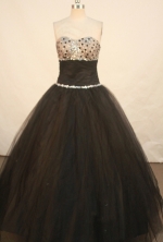 Elegant Ball Gown Strapless Floor-length Black Organza Beading Quinceanera dress Style FA-L-133