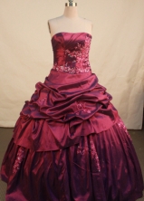 Elegant Ball Gown Strapless Floor-length Burgundy Taffeta Beading Quinceanera dress Style FA-L-132