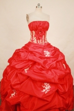 Elegant Ball Gown Strapless Floor-length Red Appliques Quinceanera dress Style FA-L-321