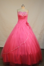 Elegant Ball Gown Strapless Floor-length Rose Pink Taffeta Beading Quinceanera dress Style FA-L-200