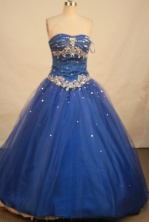 Elegant Ball Gown Strapless Floor-length Royal Blue Organza Beading Quinceanera dress Style FA-L-152