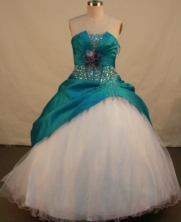 Elegant Ball Gown Strapless Floor-length Teal Taffeta Beading Quinceanera dress Style FA-L113