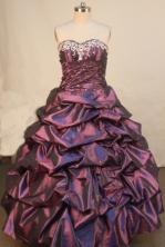 Elegant Ball Gown Sweetheart Floor-length Burgundy Taffeta Quinceanera dress Style LJ42489