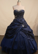 Elegant Ball Gown Sweetheart Floor-length Navy Blue Taffeta Beading Quinceanera dress Style FA-L-131