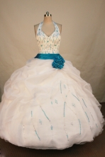 Exclusive Ball Gown Halter Top Floor-length White Organza Beading Quinceanera Dress Style FA-L-189