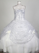 Exclusive Ball Gown Strapa Floor-length White Quincenera Dresses TD260055