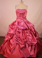 Exclusive Ball Gown Strapless Floor-length Fuchsia Taffeta Beading Quinceanera dress Style FA-L-155