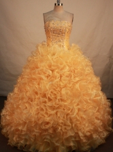 Exclusive Ball Gown Strapless Floor-length Gold  Organza Beading Quinceanera dress Style FA-L-135