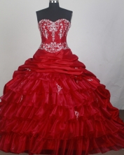 Exclusive Ball Gown Sweetheart Neck Floor-length Red Quinceanera Dress LZ426053