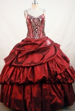 Exquisite Ball Gown Strap Floor-length Burgundy Taffeta Quinceanera Dress Style FA-L-108