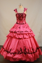 Pretty Ball Gown Strap Floor-length Fuchsia Taffeta Embroidery Quinceanera dress Style FA-L-202