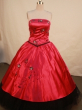 Exquisite Ball Gown Strapless Floor-length Wine Red Satin Embroidery Quinceanera dress Style FA-L-14