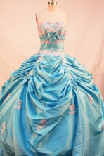 Exquisite Ball Gown Sweetheart Floor-length Aqua Blue Taffeta Appliques Quinceanera Dress Style FA-L-201