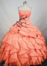 Exquisite Ball Gown Sweetheart Floor-length Orange Organza Appliques Quinceanera Dress Style FA-L-177
