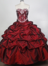 Exquisite Ball Gown Sweetheart Neck Floor-length Burgundy Quinceanera Dress LZ426077