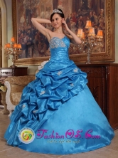 Fall Blue Stylish Quinceanera Dress 2013 New Arrival With Sweetheart Beaded Decorate In Bani Dominican Style QDZY493FOR 