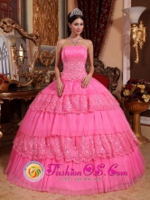 Fall Stylish Rose Pink Ruffles Layered Sweet 16 Ball Gown Dresse With Strapless Organza Lace Appliques In Santo Domingo Oeste Dominican Style QDZY586FOR  