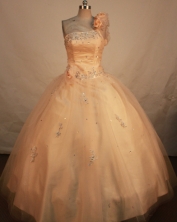 Fashionable Ball Gown One Shoulder Floor-length Gold Taffeta Beading Quinceanera dress Style FA-L-12