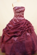 Fashionable Ball Gown Strapless Floor-length Burgundy Taffeta Quinceanera Dress Style FA-L-110