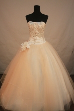 Fashionable Ball Gown Strapless Floor-length Champange Organza Quinceanera dress Style LJ42466