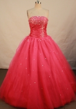 Fashionable Ball Gown Strapless Floor-length Red Organza Beading Quinceanera dress Style FA-L-145