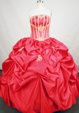 Fashionable Ball Gown Strapless Floor-length Red Taffeta Appliques Quinceanera Dress Style FA-L-161
