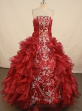 Gorgeous Ball Gown Floor-length Red Organza Embroidery Quinceanera dress Style FA-L-109