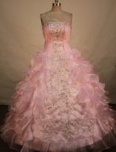 Gorgeous Ball Gown Strapless Baby Pink Organza Embroidery Quinceanera dress Style FA-L-124
