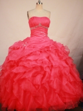 Gorgeous Ball Gown Strapless Floor-length Red Organza Beading Quinceanera Dress Style FA-L-194 
