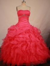 Gorgeous Ball Gown Strapless Floor-length Red Organza Beading Quinceanera dress Style FA-L-194