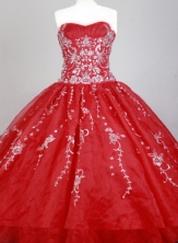 Gorgeous Ball Gown Strapless Floor-length Red Quinceanera Dress X0426066
