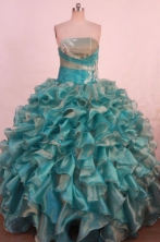 Gorgeous Ball Gown Strapless Floor-length Teal Organza Quinceanera dress Style FA-L-335