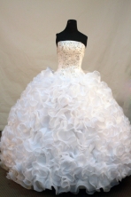 Gorgeous Ball Gown Strapless Floor-length White Organza Beading Quinceanera Dress Style FA-L-206