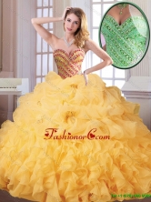 Hot Sale Winter Beading and Ruffles Quinceanera Dresses in Gold SJQDDT174002FOR