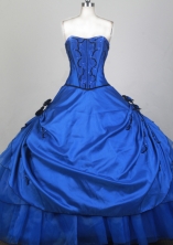 Inexpensive Ball Gown Strapless Floor-length Blue Quinceanera Dress X0426074