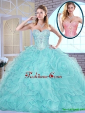 Latest Beading and Ruffles Quinceanera Dresses in Aqua Blue SJQDDT159002FOR