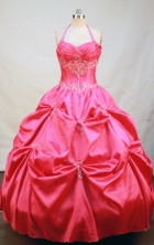 Lovely Ball gown Halter top neck Floor-length Taffeta Quinceanera Dresses Style FA-C-118