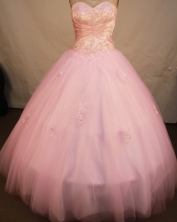Lovely ball gown sweetheart-neck floor-length net appliques baby pink quinceanera dresses FA-X-087