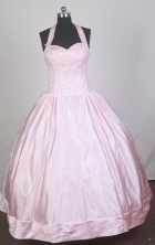 Luxurious Ball Gown Halter Top Floor-length Baby Pink Quinceanera Dress LZ426059