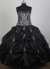 Modest Ball Gown Strapless Floor-length Black Quincenera Dresses TD260059