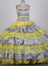 Modest Ball Gown Strapless Floor-length Yellow Quinceanera Dress X0426081