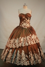 Modest Ball Gown Sweetheart Floor-length Brown Taffeta Appliques Quinceanera dress Style FA-L-203