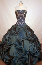 Modest Ball Gown Sweetheart Floor-length Hunter Green Taffeta Beading Quinceanera Dress Style FA-L-173