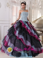 Multi-color Quinceanera Dress Appliques With Beading and ruffles For Fall Strapless Organza Ball Gown Quesada Costa Rica Style PDZY553FOR 